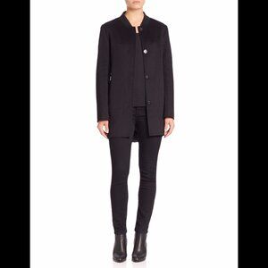 10 CROSBY DEREK LAM Leather-Trimmed Button-Down Coat - Size 8.
